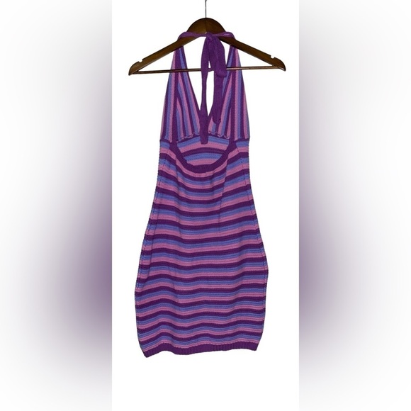 Wild Fable Women Crochet Halter Striped M Mini Dress Boho Hippie Whimsical - Picture 2 of 10